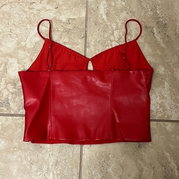 New! WAYF x Jourdan Sloane Giselle Faux Leather Crop Camisole Top - Medium - RED - Picture 12 of 16